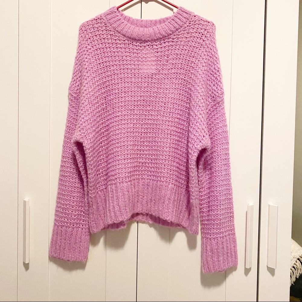 Chelsea28 Chunky Knit Sweater Pink Lavender Crew Neck Cozy Oversized NWT